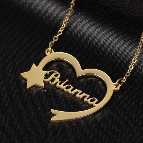 Personalized Heart With Star Name Necklace
