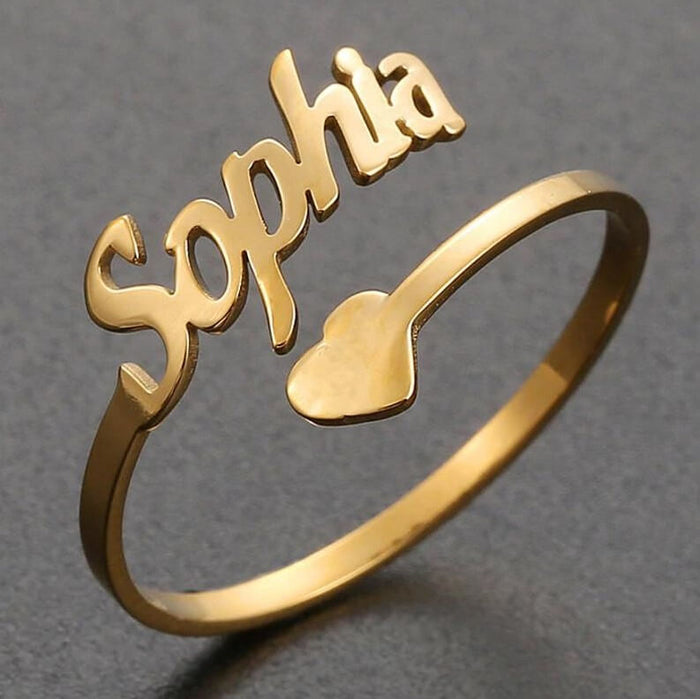 Personalized Heart Name Ring - Adjustable